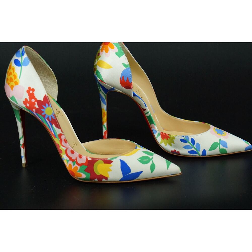 Christian Louboutin Iriza 100mm Crepe Satin Bloomy Pointy d'orsay Pumps SZ 38 - Picture 7 of 12